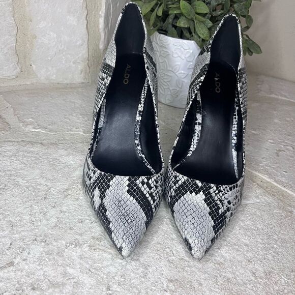 Aldo Snakeprint Pointed Toe scalloped Heels sz 11 - Picture 3 of 9